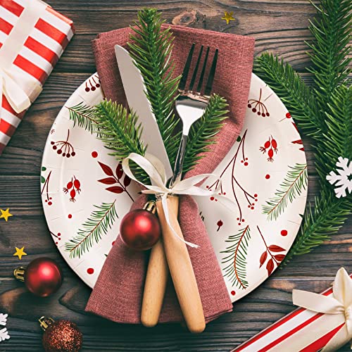 MATICAN Party Paper Plates, 50-Pack Disposable Paper Plates Christmas Party Supplies, Christmas Holly Design, 9-Inch Dinner Plates - Image 3