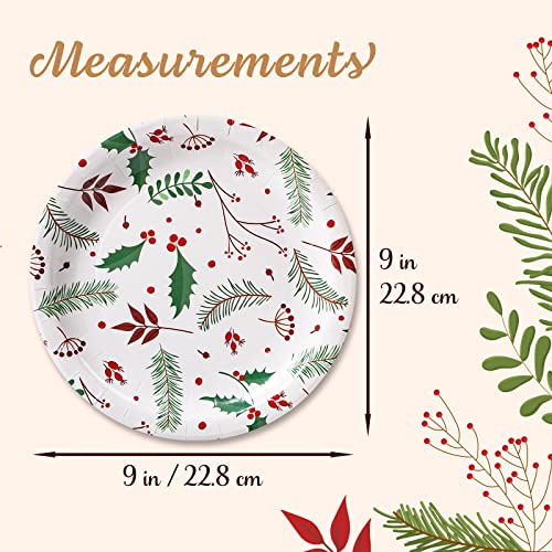MATICAN Party Paper Plates, 50-Pack Disposable Paper Plates Christmas Party Supplies, Christmas Holly Design, 9-Inch Dinner Plates - Image 4