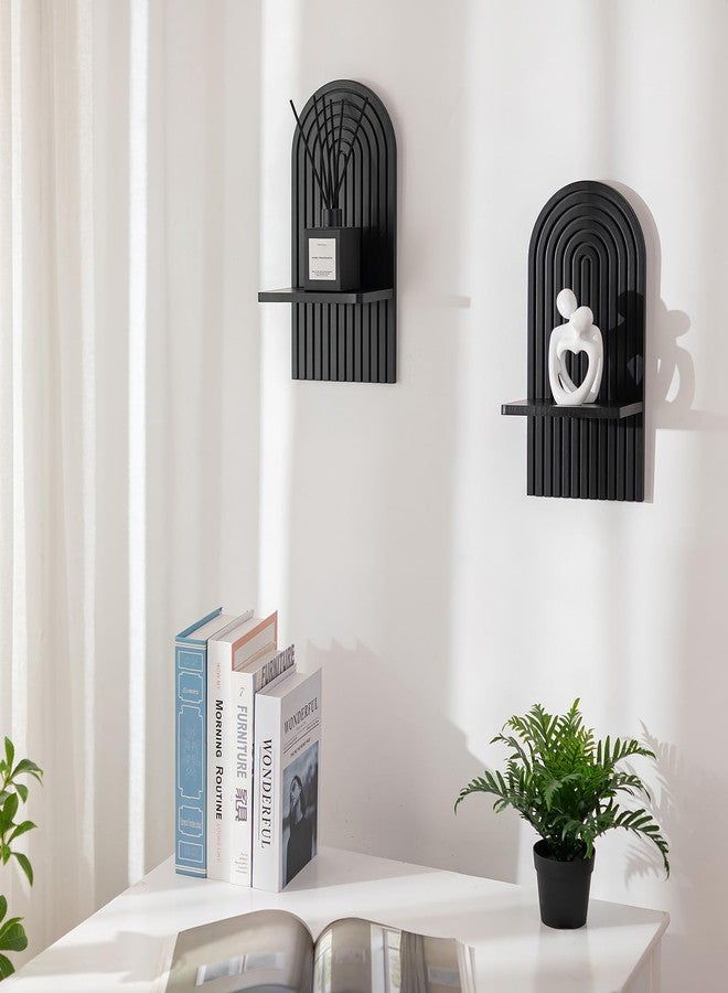 Walasis Black Boho Floating Shelves: Decorative Wall Shelves Display Plants Small Items Mid Century Modern MCM Wall Decor - Image 3