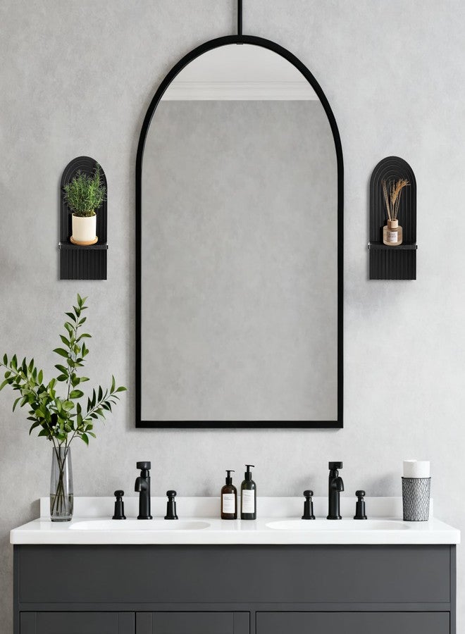 Walasis Black Boho Floating Shelves: Decorative Wall Shelves Display Plants Small Items Mid Century Modern MCM Wall Decor - Image 2