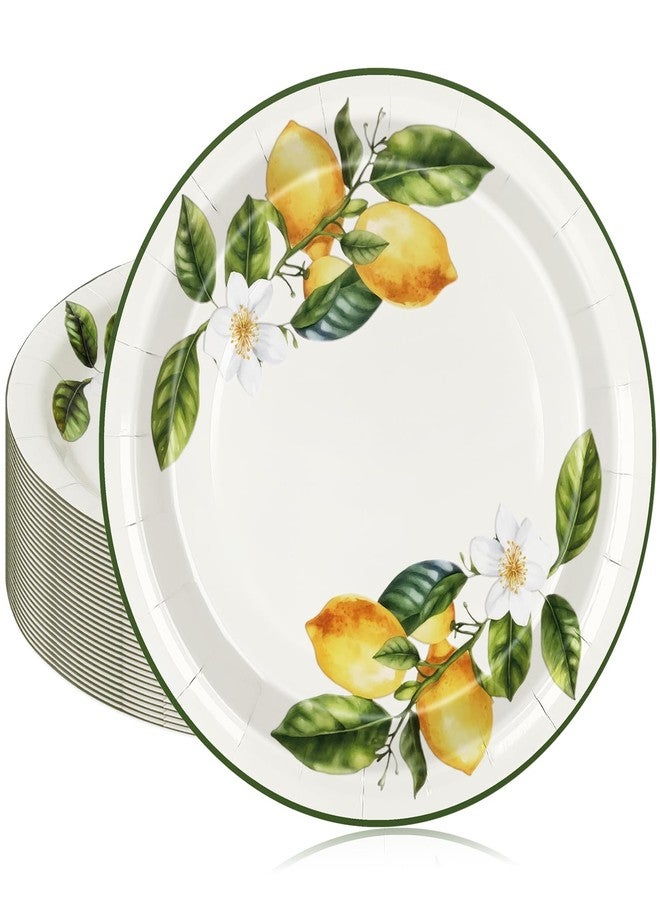 JarThenaAMCS 50Pcs Summer Lemon Floral Paper Plates 9 Inch Yellow Green Disposable Plates Decorative Dinner Dessert Plates for Holiday Wedding Lemon Themed Birthday Party Supplies - Image 1