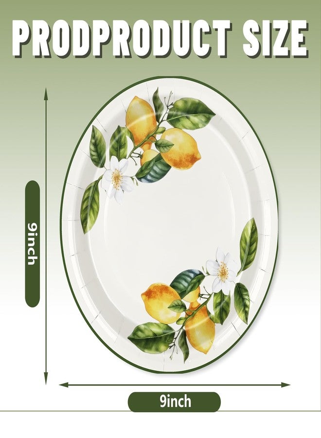JarThenaAMCS 50Pcs Summer Lemon Floral Paper Plates 9 Inch Yellow Green Disposable Plates Decorative Dinner Dessert Plates for Holiday Wedding Lemon Themed Birthday Party Supplies - Image 2