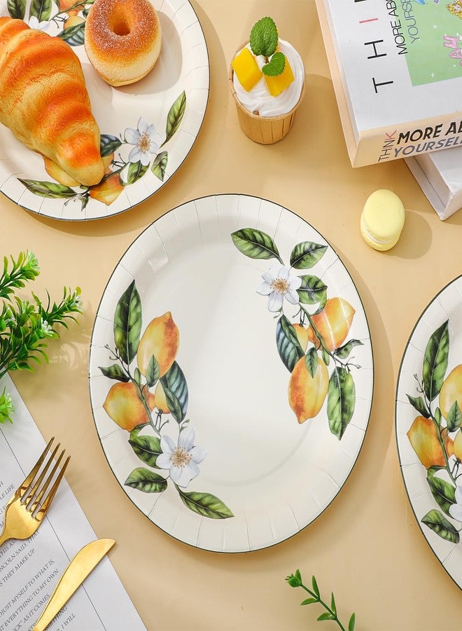 JarThenaAMCS 50Pcs Summer Lemon Floral Paper Plates 9 Inch Yellow Green Disposable Plates Decorative Dinner Dessert Plates for Holiday Wedding Lemon Themed Birthday Party Supplies - Image 5