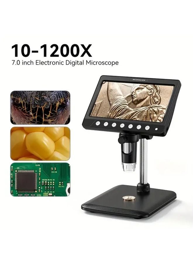 Black 7inch 10 1200X Digital Microscope With 8 LED Illumination For Education Research Computer - Image 3
