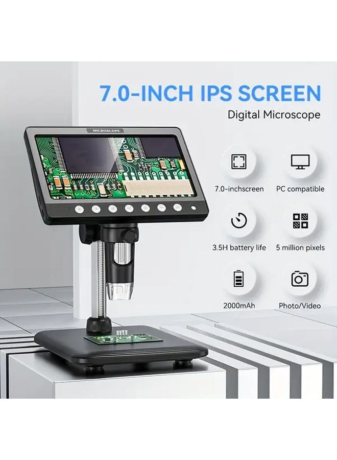 Black 7inch 10 1200X Digital Microscope With 8 LED Illumination For Education Research Computer - Image 2