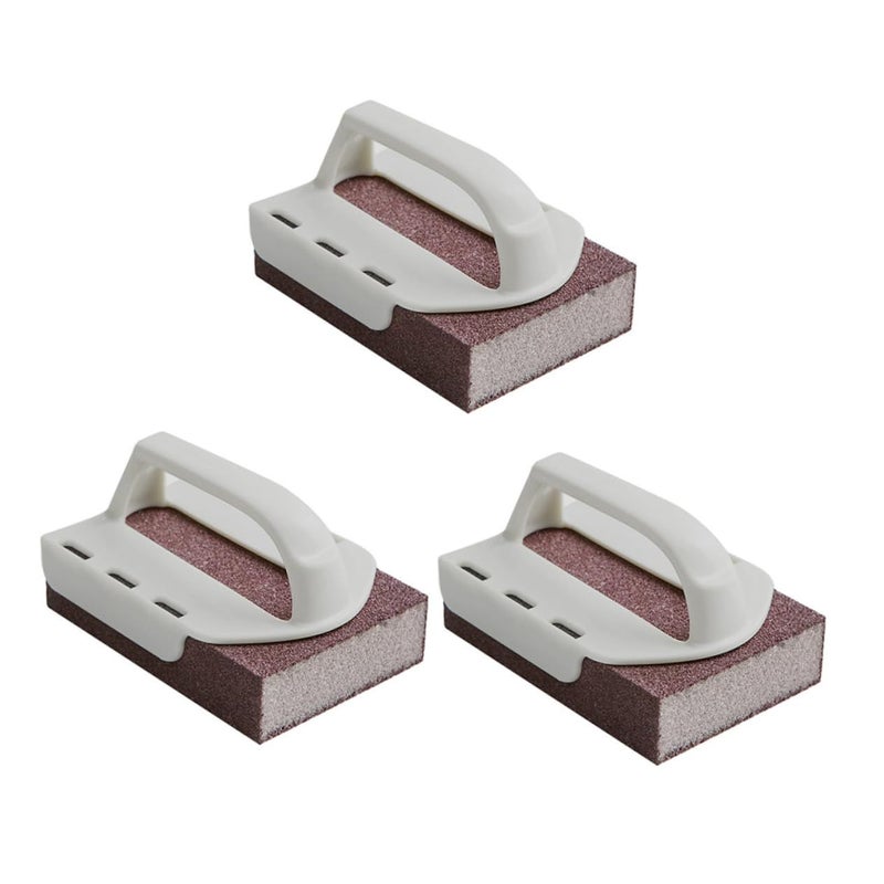 3Pcs Ergonomic Handle Dish Brush With Emery Sponge For Kitchen Cleaning Multi Surface Scrubber Grey - Image 2
