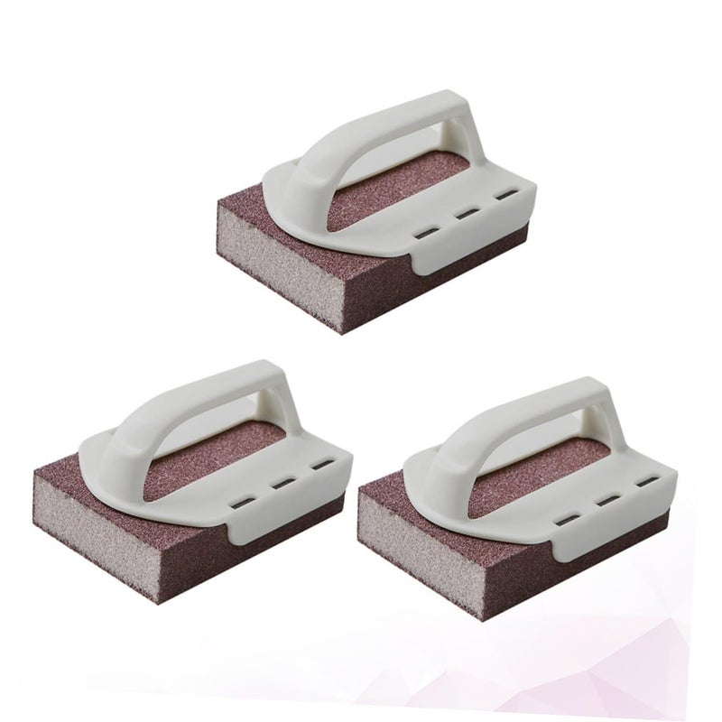 3Pcs Ergonomic Handle Dish Brush With Emery Sponge For Kitchen Cleaning Multi Surface Scrubber Grey - Image 3