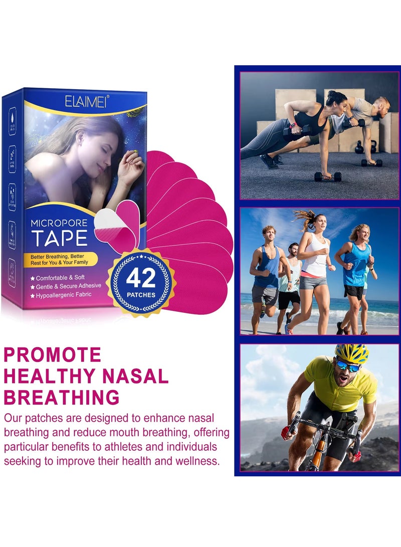 Elaimei 42 قطعة شريط ميكروبور شريط فم شريط نوم ناعم ومريح لاصق لطيف وآمن شريط فم للتنفس الأنفي مضاد للشخير تنفس أفضل شريط نوم خالي من الروائح شريط فم وردي - Image 3