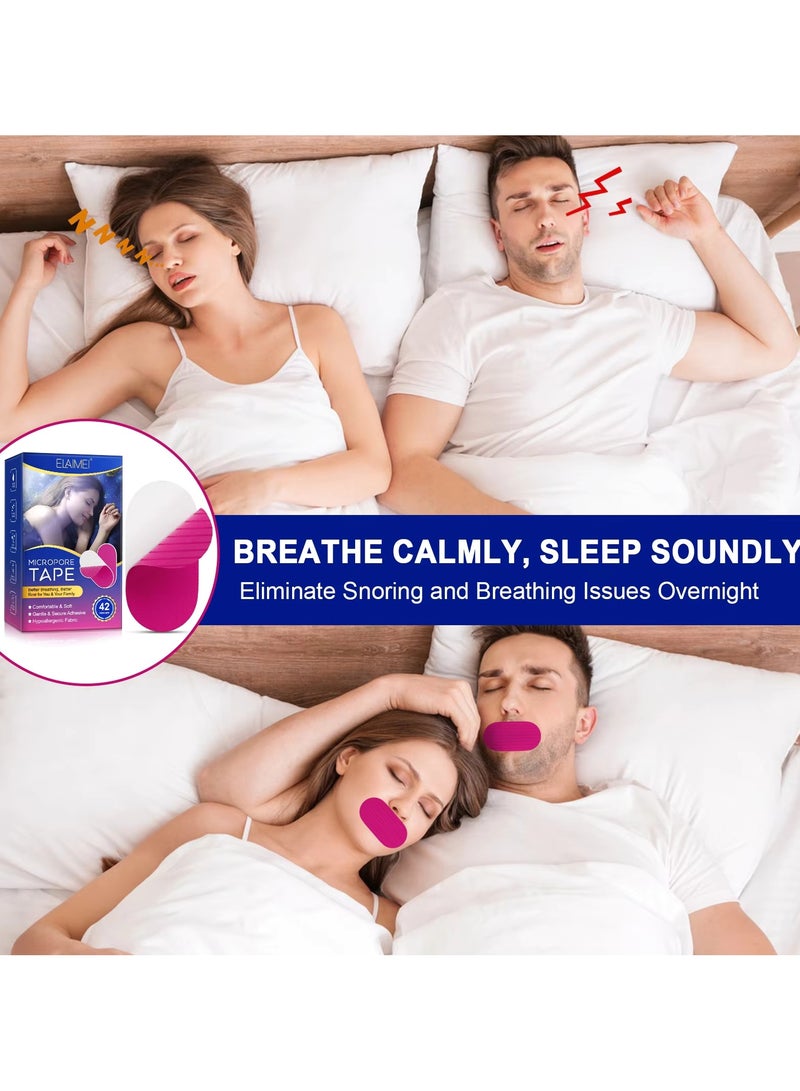Elaimei 42 قطعة شريط ميكروبور شريط فم شريط نوم ناعم ومريح لاصق لطيف وآمن شريط فم للتنفس الأنفي مضاد للشخير تنفس أفضل شريط نوم خالي من الروائح شريط فم وردي - Image 5