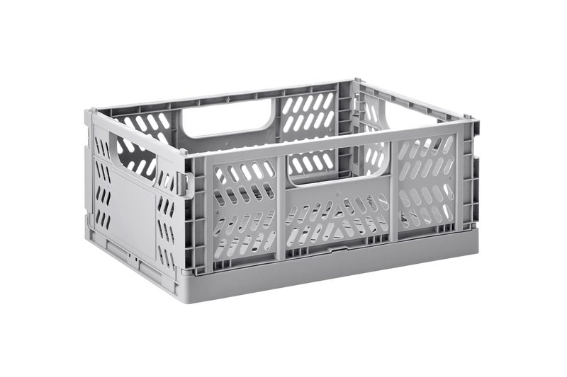 3 Sprouts Recycled Plastic Collapsible Crate - Stackable Folding Storage Crate for Organization for Adults & Kids - Foldable Plastic Crate - Medium - Light Gray - Image 1