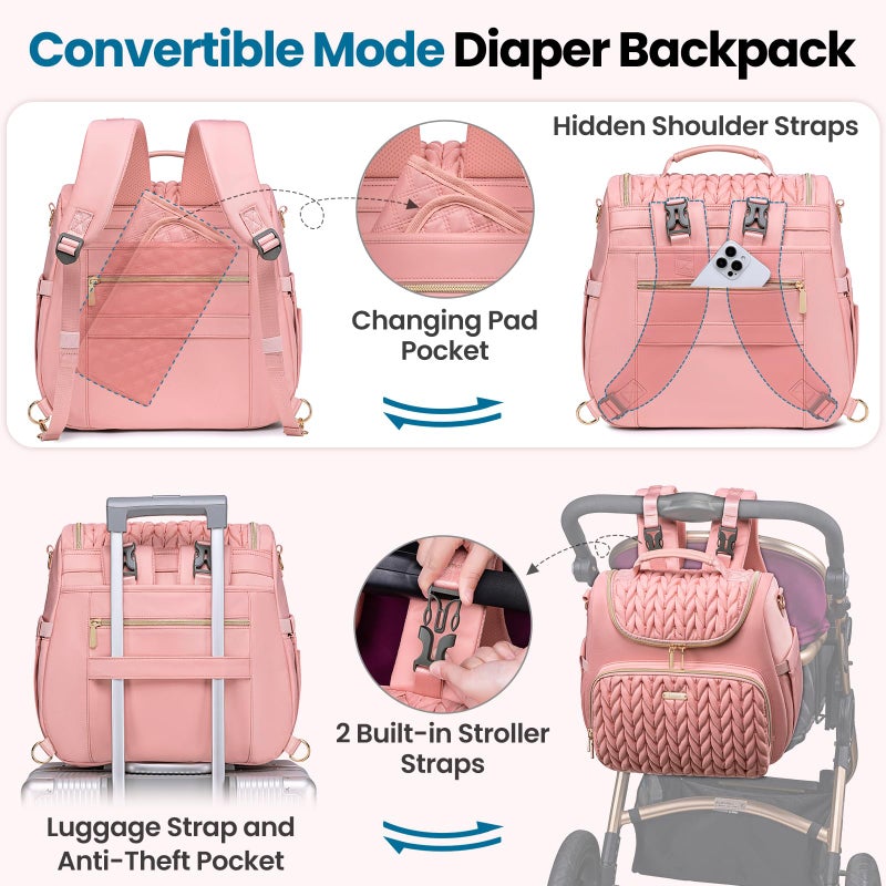Tealari 4 in 1 Convertible Diaper Bag Backpack,Waterproof Baby Diaper Bag with Changing Pad,Converts into Baby Tote Bag,Diaper Backpack,Stroller Bag and Crossbody Diaper Bag - Image 4