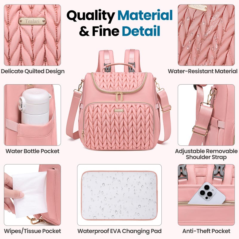 Tealari 4 in 1 Convertible Diaper Bag Backpack,Waterproof Baby Diaper Bag with Changing Pad,Converts into Baby Tote Bag,Diaper Backpack,Stroller Bag and Crossbody Diaper Bag - Image 5
