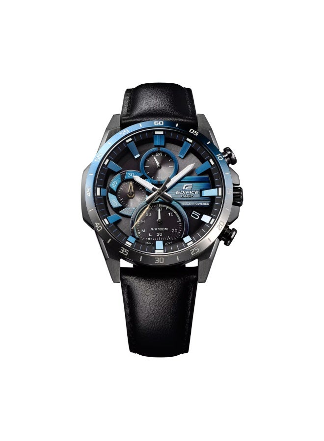 Casio Edifice EQS-940NL-1AVUDF Men’s Solar Chronograph Watch, Stainless Steel Case, Black Leather Strap, Black Dial, 100m Water Resistance - Image 2