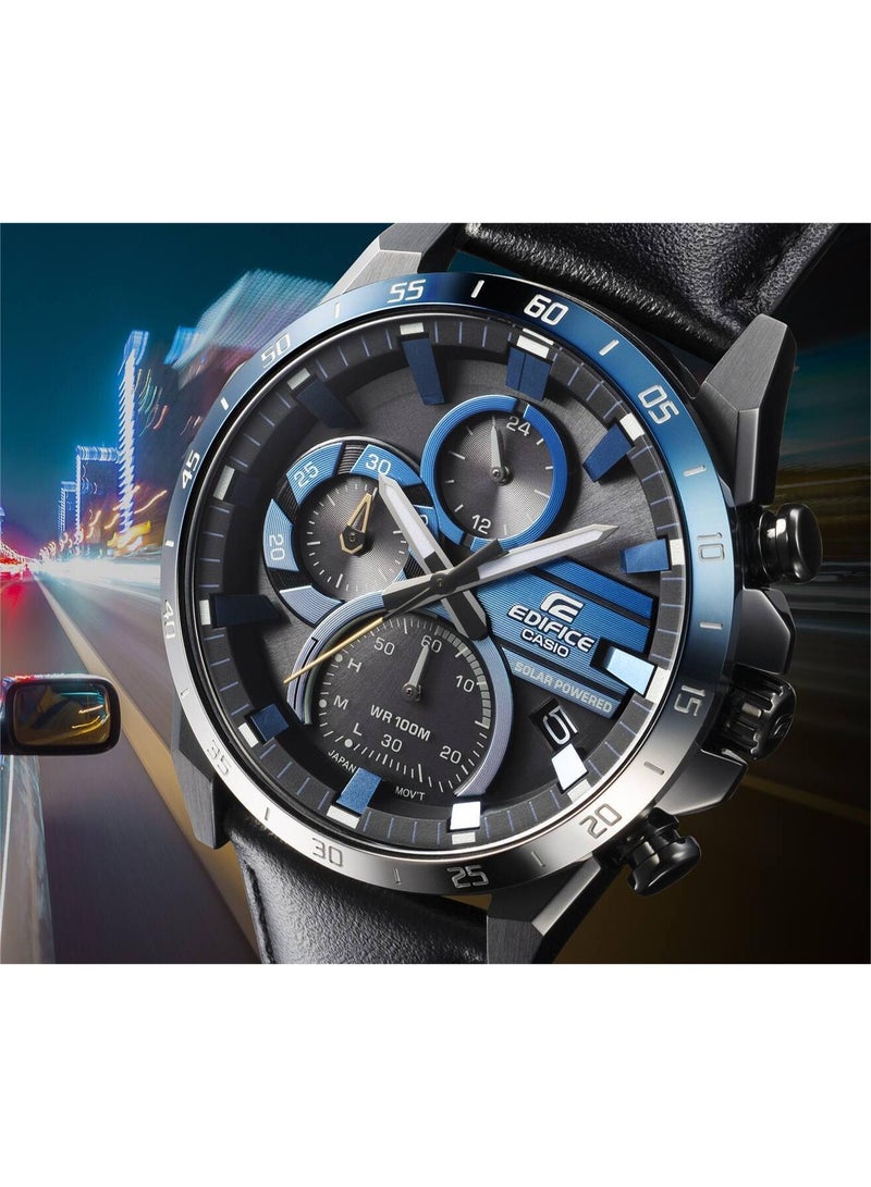 Casio Edifice EQS-940NL-1AVUDF Men’s Solar Chronograph Watch, Stainless Steel Case, Black Leather Strap, Black Dial, 100m Water Resistance - Image 4