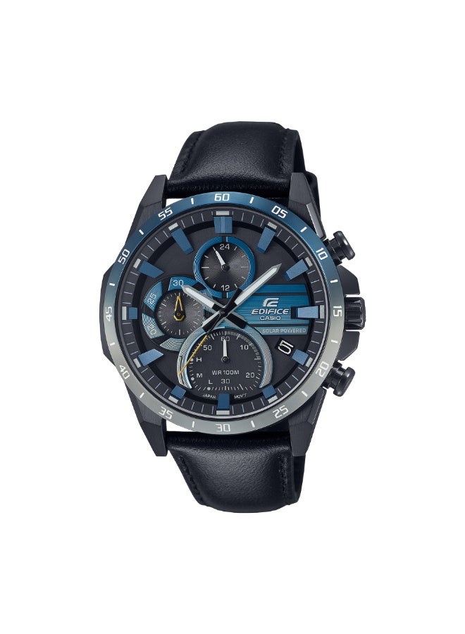 Casio Edifice EQS-940NL-1AVUDF Men’s Solar Chronograph Watch, Stainless Steel Case, Black Leather Strap, Black Dial, 100m Water Resistance - Image 1