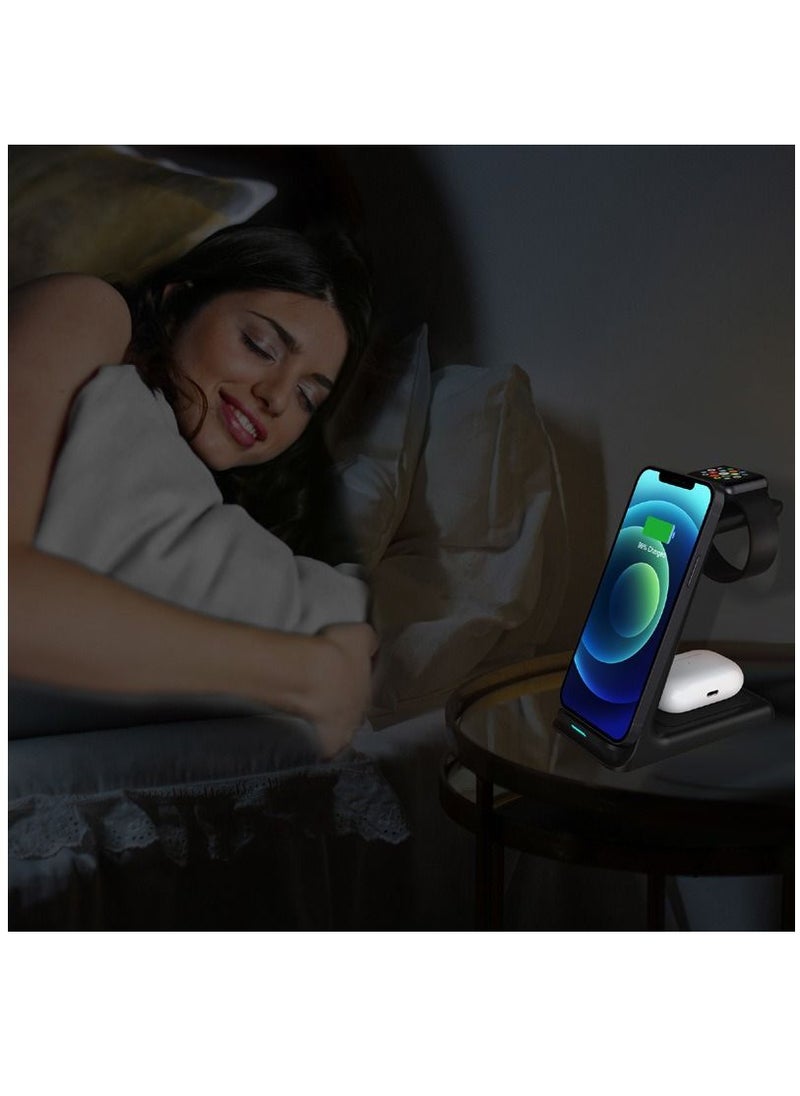 فورتي - محطة شحن لاسلكية 3 في 1 شاحن لاسلكي سريع ستاند أجهزة متعددة أسود - Image 1