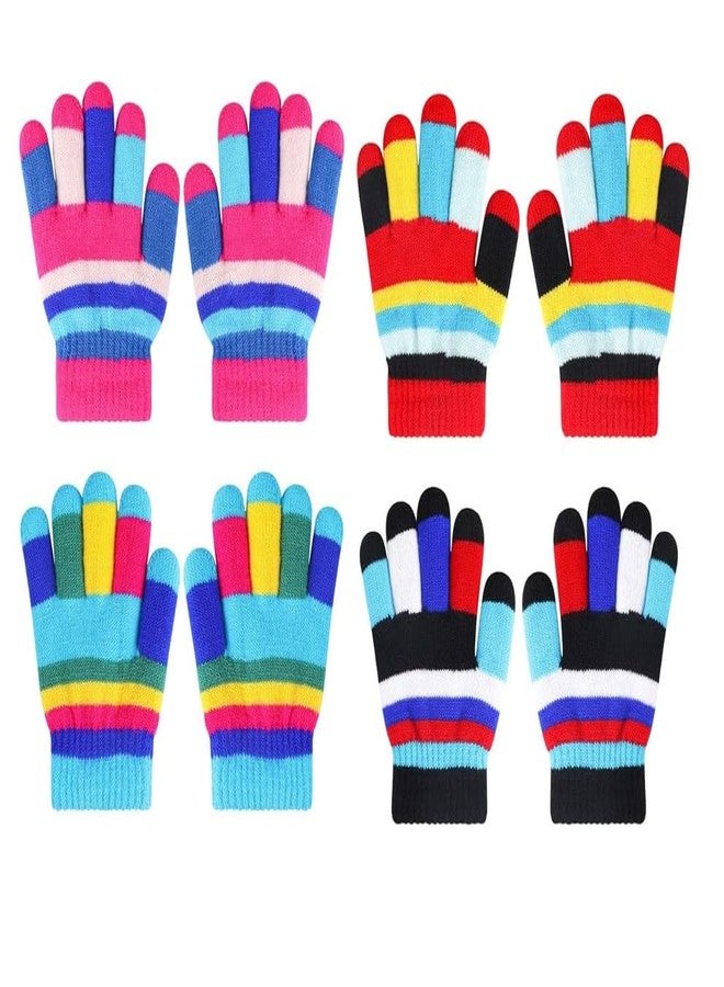 MIKONIKO 4 Pairs Kids Warm Gloves Winter Gloves Knit Gloves for Kids Boys Girls, 2-3 Years Old, Multicoloured - Image 1