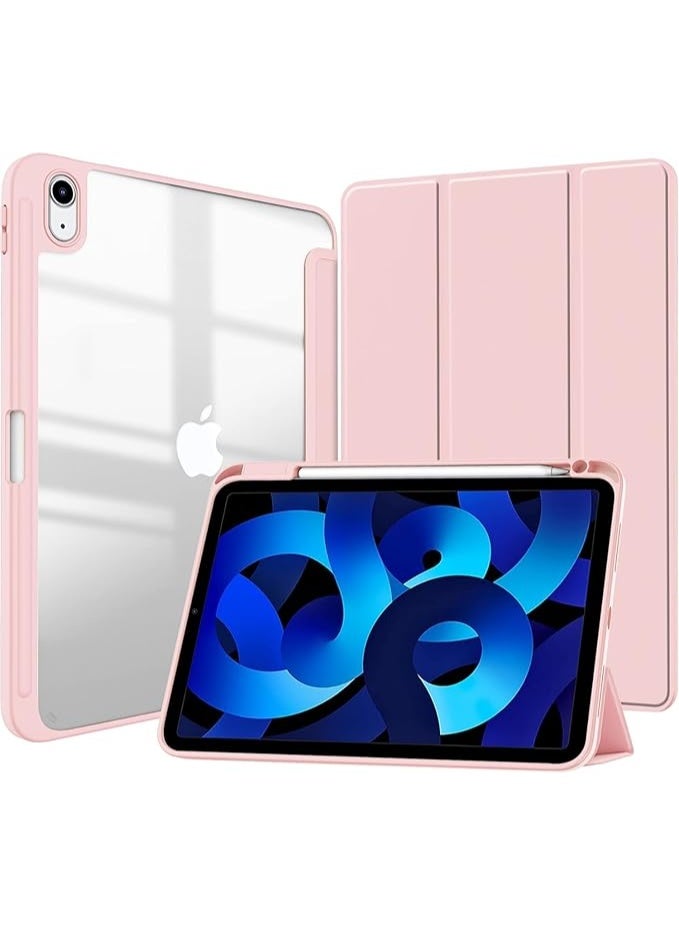 إيفو جراب متوافق مع iPad (A16) الجيل الحادي عشر/العاشر (2025/2022) / مع حامل قلم، غطاء ذكي ثلاثي الطيات مع ظهر TPU ناعم، خاصية التشغيل/الإيقاف التلقائي (وردي شفاف) + واقي شاشة من الزجاج المقوى عالي الدقة، تغطية كاملة، سهل التركيب - Image 1