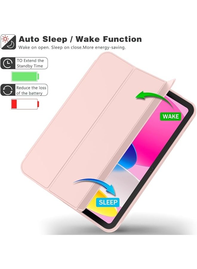 إيفو جراب متوافق مع iPad (A16) الجيل الحادي عشر/العاشر (2025/2022) / مع حامل قلم، غطاء ذكي ثلاثي الطيات مع ظهر TPU ناعم، خاصية التشغيل/الإيقاف التلقائي (وردي شفاف) + واقي شاشة من الزجاج المقوى عالي الدقة، تغطية كاملة، سهل التركيب - Image 4