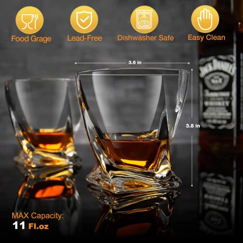 Mfacoy Old Fashioned Whiskey Glasses Set of 4 (2 Crystal Bourbon Glasses, 2 Round Big Ice Ball Molds 11 Oz Rocks Glass with Gift Box, Barware for Scotch Cocktail Rum Vodka Liquor, Gifts for Men - Image 4