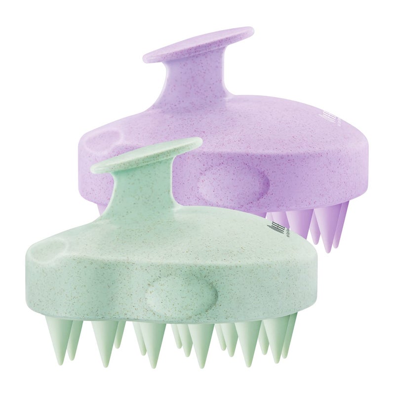 HEETA Scalp Massager 2 Pack for Hair Growth Soft Silicone Bristles to Remove Dandruff and Relieve Itching Scalp Scrubber for Hair Care Relax Scalp Shampoo Brush for Wet Dry Hair Purple  Green