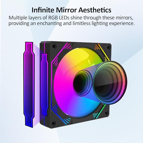 PANO-MOUNTS 120mm ARGB Fan Infinity Mirror Reverse Airflow 5V 3Pin Addressable RGB PWM PC Computer Water Cooler CPU Case Fan 500-1500RPM Black 3-Pack - Image 3