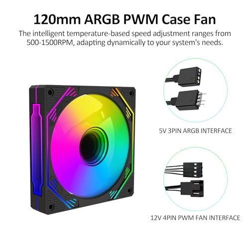 PANO-MOUNTS 120mm ARGB Fan Infinity Mirror Reverse Airflow 5V 3Pin Addressable RGB PWM PC Computer Water Cooler CPU Case Fan 500-1500RPM Black 3-Pack - Image 4