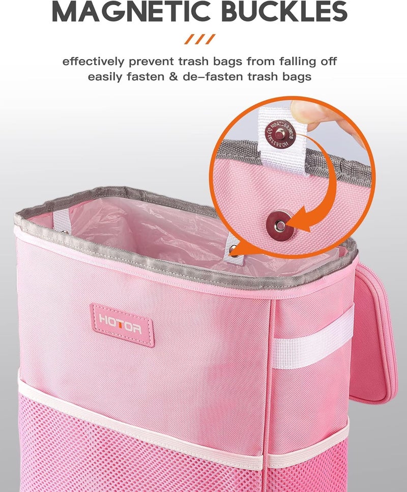 HOTOR 3 Gallons Car Trash Can, Ultra Large Capacity Organizer and Storage with Adjustable Straps & Magnetic Snaps, Waterproof Car Accessory for Interior Car Stuff Storage, Pink - Image 3