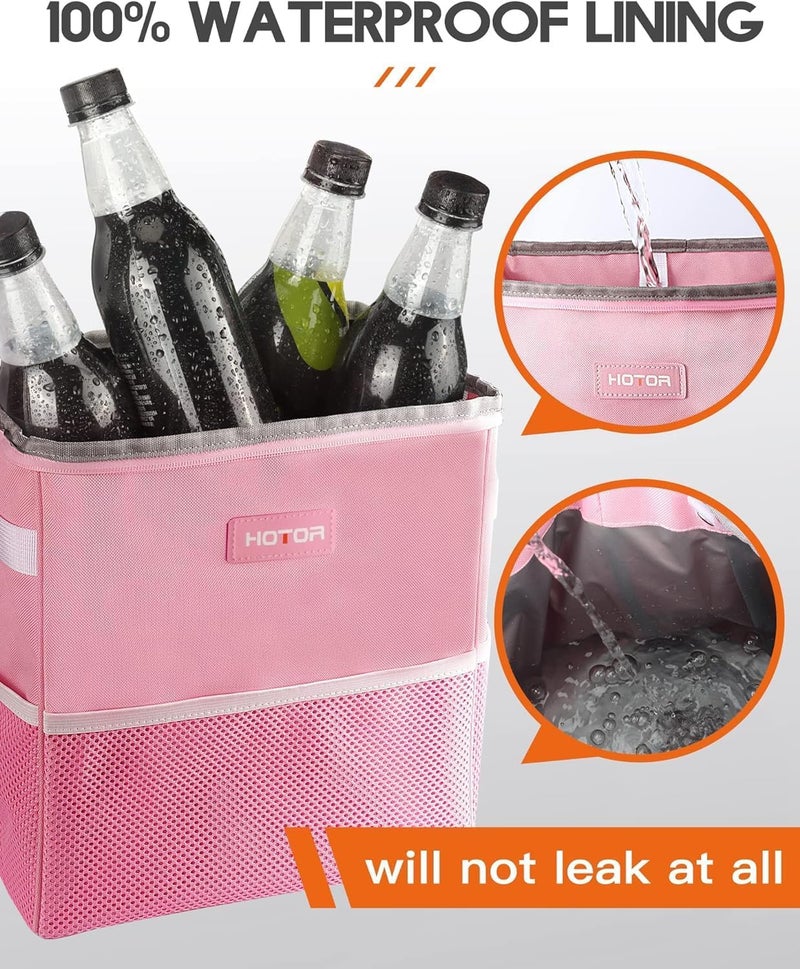 HOTOR 3 Gallons Car Trash Can, Ultra Large Capacity Organizer and Storage with Adjustable Straps & Magnetic Snaps, Waterproof Car Accessory for Interior Car Stuff Storage, Pink - Image 5