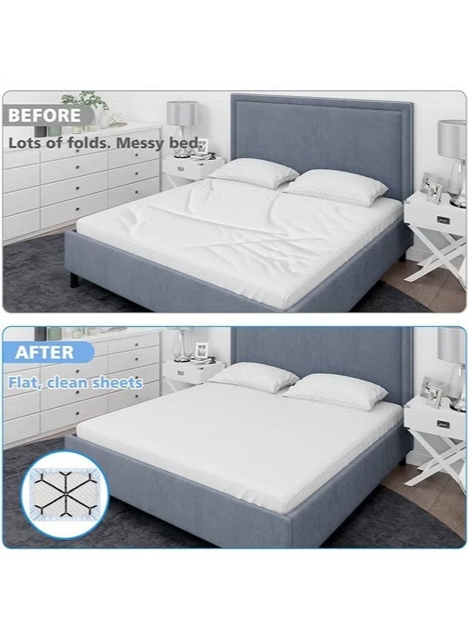 روكاوات قطعتان من أشرطة حامل ملاءة السرير، مثبتات ملاءة مرنة قابلة للتعديل، شريط حمالات بمشابك ملاءة متقاطعة في 6 اتجاهات، مراتب مربعة مستديرة مناسبة لسرير مزدوج كامل، كوين، كينج (أسود + أبيض) - Image 2