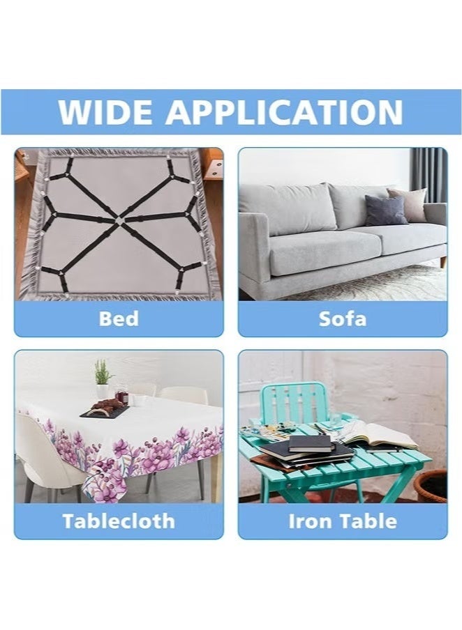 روكاوات قطعتان من أشرطة حامل ملاءة السرير، مثبتات ملاءة مرنة قابلة للتعديل، شريط حمالات بمشابك ملاءة متقاطعة في 6 اتجاهات، مراتب مربعة مستديرة مناسبة لسرير مزدوج كامل، كوين، كينج (أسود + أبيض) - Image 3