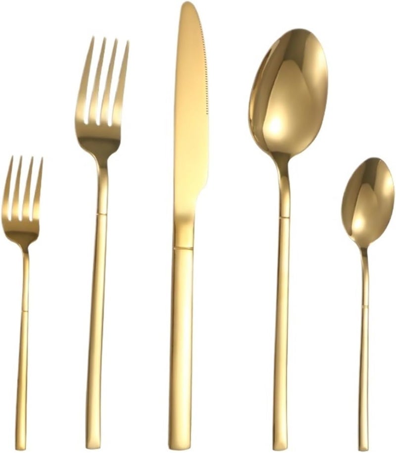 6/30pcs Stainless steel cutlery set, high-end steak knife, fork, dessert spoon, suitable for restaurant banquets parties(5pcs gold) - Image 1