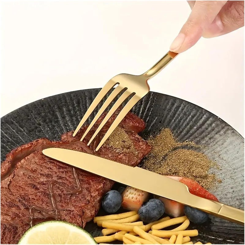 6/30pcs Stainless steel cutlery set, high-end steak knife, fork, dessert spoon, suitable for restaurant banquets parties(5pcs gold) - Image 4