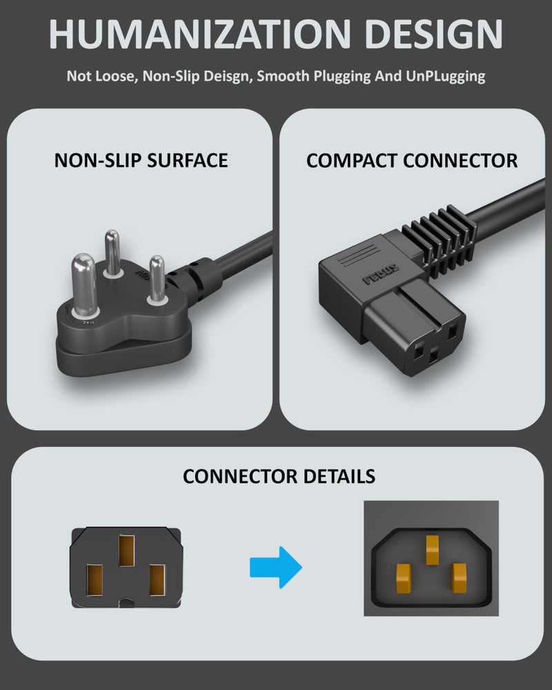 FEDUS 1.8 Meter 90 Degree L Shape 3 Pin Computer Power Cable Cord for Desktops, PC, Printers/Monitor - SMPS IEC Mains Cable Black - Image 4
