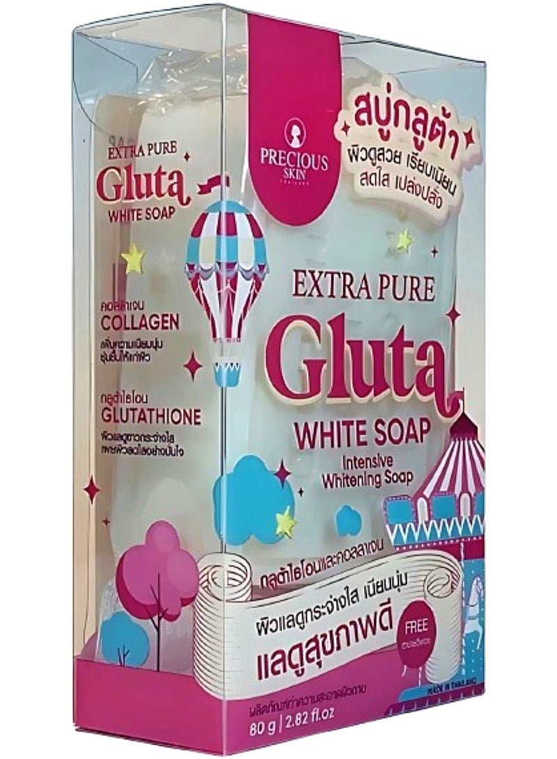 بريشيس سكين صابونة جلوتا اكسترا بيور لتبييض مكثف للوجه والجسم [تنظيف عميق & نعومة وشد &مضاد للأكسدة] 80جرام . - Image 1