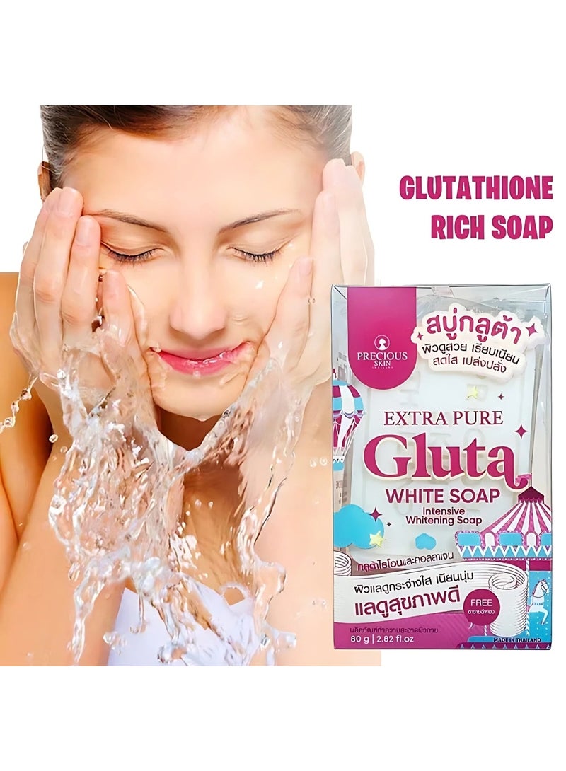 بريشيس سكين صابونة جلوتا اكسترا بيور لتبييض مكثف للوجه والجسم [تنظيف عميق & نعومة وشد &مضاد للأكسدة] 80جرام . - Image 2