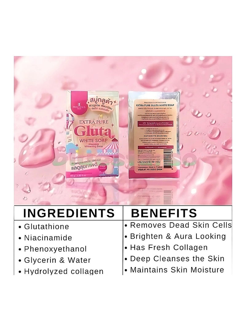 بريشيس سكين صابونة جلوتا اكسترا بيور لتبييض مكثف للوجه والجسم [تنظيف عميق & نعومة وشد &مضاد للأكسدة] 80جرام . - Image 5