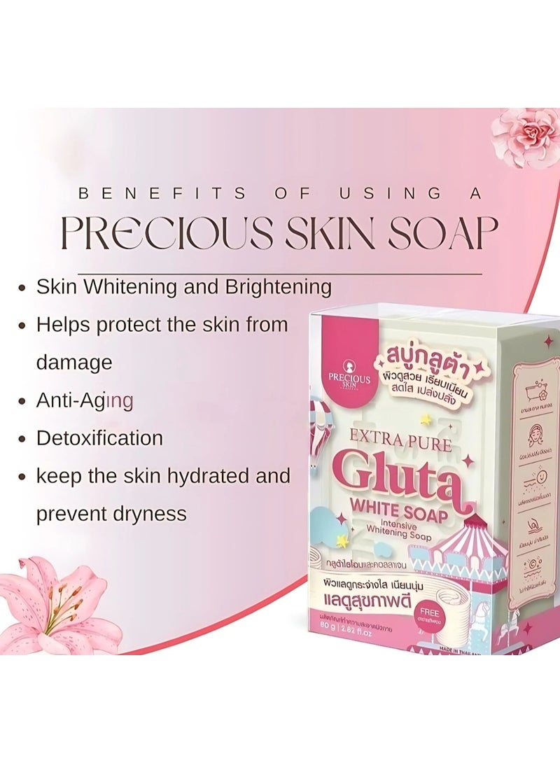 بريشيس سكين صابونة جلوتا اكسترا بيور لتبييض مكثف للوجه والجسم [تنظيف عميق & نعومة وشد &مضاد للأكسدة] 80جرام . - Image 4