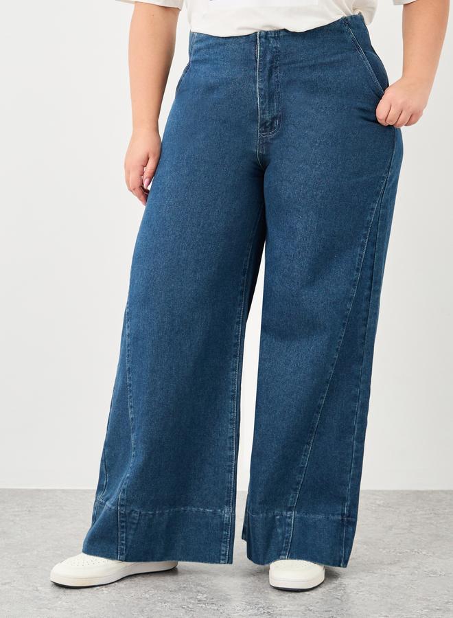 Styli Plus Wide Leg Jeans with Pockets - Image 2