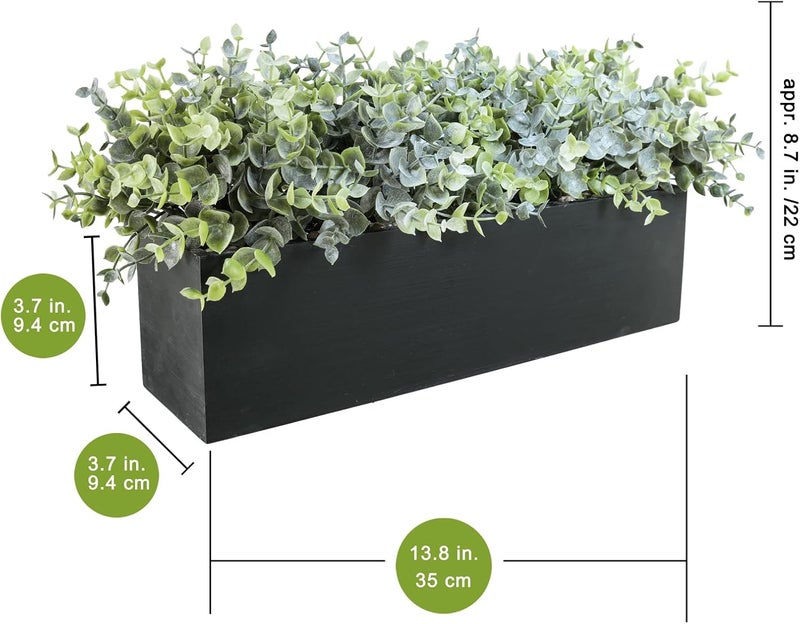 Winlyn 14" Artificial Eucalyptus Arrangement Faux Eucalyptus Plants in Black Rectangular Wooden Planter Box Artificial Potted Plant for Farmhouse Home Wedding Table Centerpiece Shelf Greenery Décor - Image 3