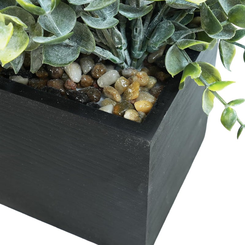 Winlyn 14" Artificial Eucalyptus Arrangement Faux Eucalyptus Plants in Black Rectangular Wooden Planter Box Artificial Potted Plant for Farmhouse Home Wedding Table Centerpiece Shelf Greenery Décor - Image 2