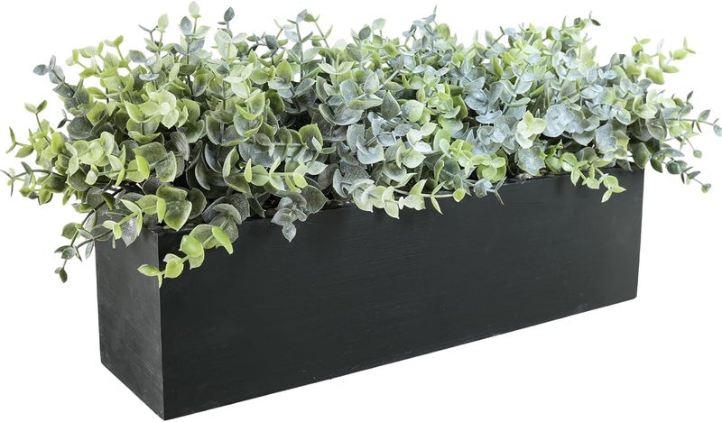 Winlyn 14" Artificial Eucalyptus Arrangement Faux Eucalyptus Plants in Black Rectangular Wooden Planter Box Artificial Potted Plant for Farmhouse Home Wedding Table Centerpiece Shelf Greenery Décor - Image 4