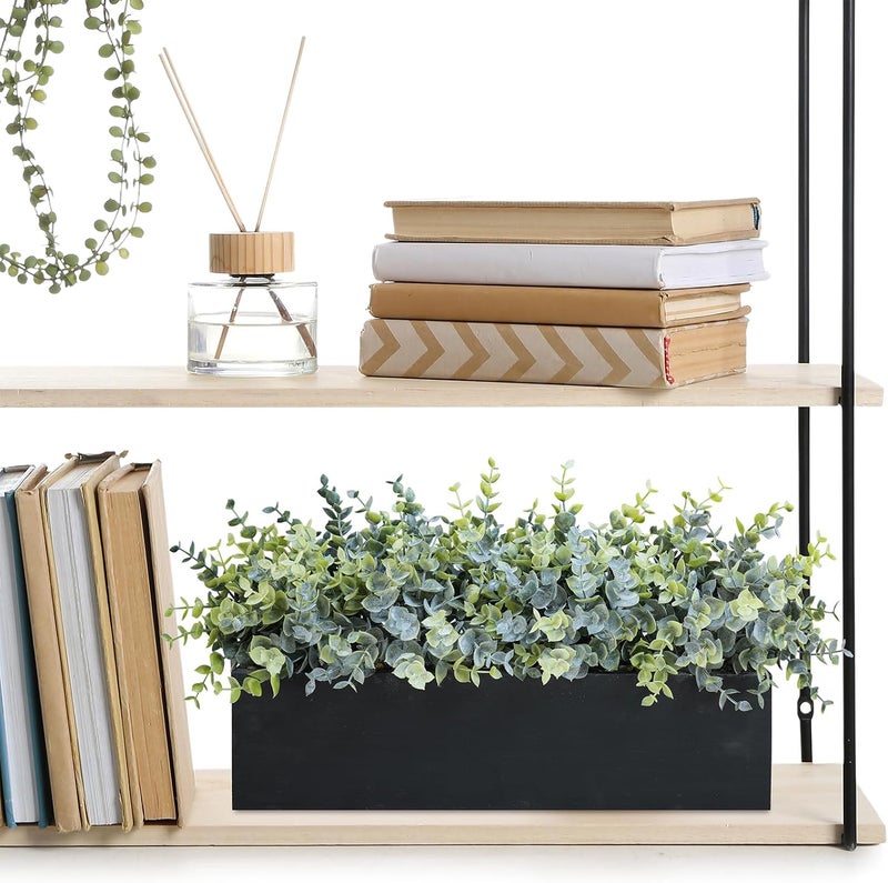 Winlyn 14" Artificial Eucalyptus Arrangement Faux Eucalyptus Plants in Black Rectangular Wooden Planter Box Artificial Potted Plant for Farmhouse Home Wedding Table Centerpiece Shelf Greenery Décor - Image 5