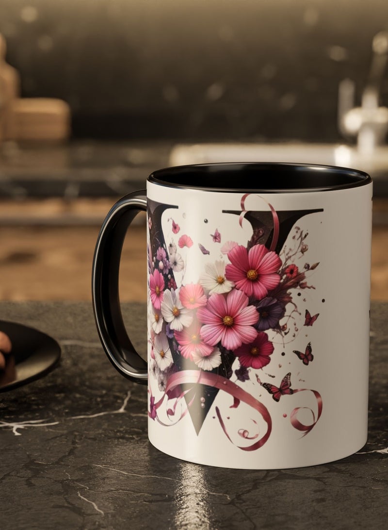 كوب قهوة مزين بنقشة أزهار من A إلى Z، سعة 11 أونصة، مناسب للمكتب والمنزل، كوب قهوة سيراميكي مزين بنقشة أزهار من A إلى Z، مناسب لحفلات الزفاف وأعياد الميلاد - Image 4