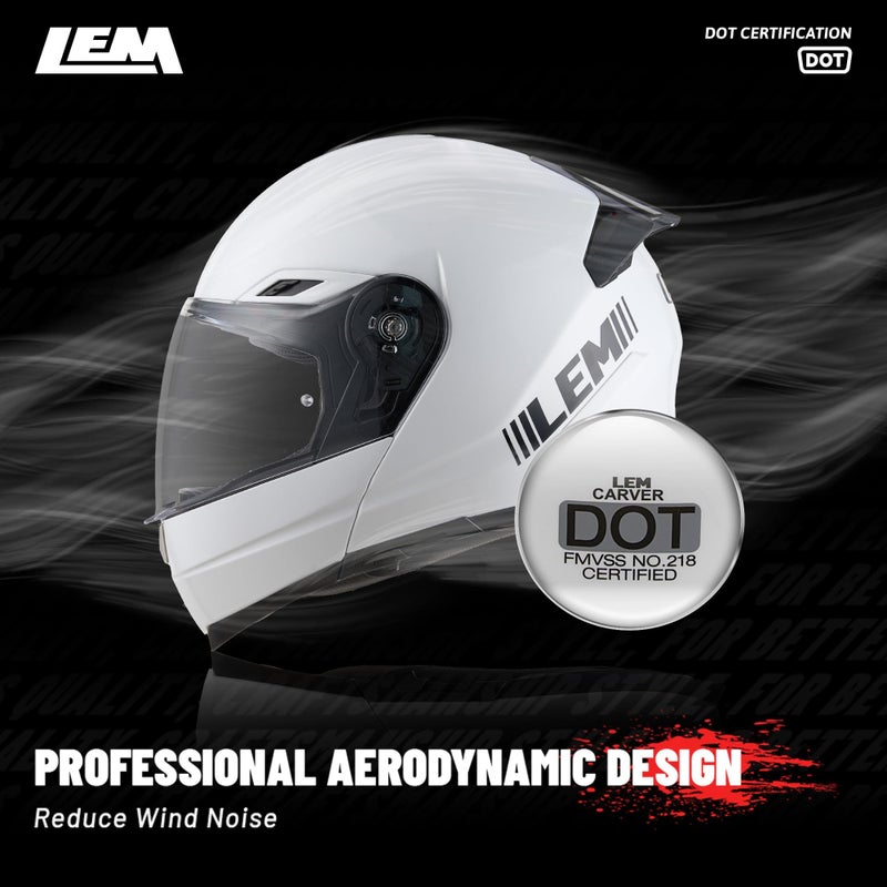 LEM Modular Motorcycle Helmets Fiberglass, Full Face Motorcycle Helmet Flip Up for Touring, DOT Certified, Release Sun Visor & Removable Comfort Liner, Lightweight Street Bike Helmet (White, S) - Image 5
