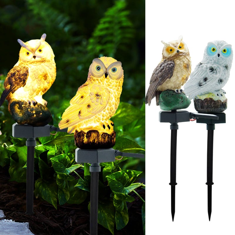 SmilingTown 2 Packs Owl Solar Lights Outdoor Figurine Lights Owl Decor Solar LED Lights Garden Decoration with Stake Waterproof for Lawn Pathway Yard Patio Owl Gift Ideas - Image 3