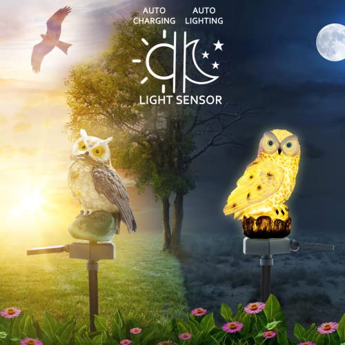 SmilingTown 2 Packs Owl Solar Lights Outdoor Figurine Lights Owl Decor Solar LED Lights Garden Decoration with Stake Waterproof for Lawn Pathway Yard Patio Owl Gift Ideas - Image 4