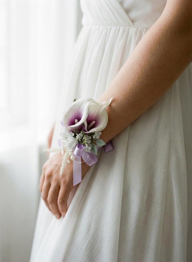 PartyforU Purple Boutonniere and Corsage Set, Prom Boutonniere Wrist Corsages Kit for Men Women Party, Wedding Boutonnieres and Corsage Wristlet for Groom Groomsmen Bride Bridesmaid - Image 5