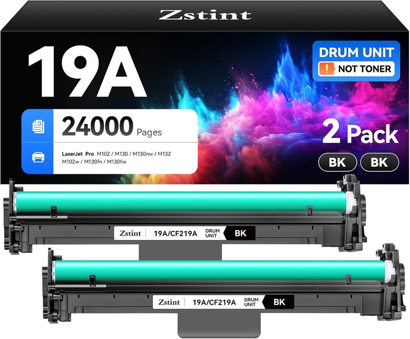 Zstint 19A CF219A Drum Unit (Not Toner) Black 2-Pack High Yield Replacement for HP 19A CF219A Imaging Drum Compatible with HP LaserJet Pro MFP M130fn M130fw M130nw M130a M102w M102a M130 M102 Series Printer - Image 1