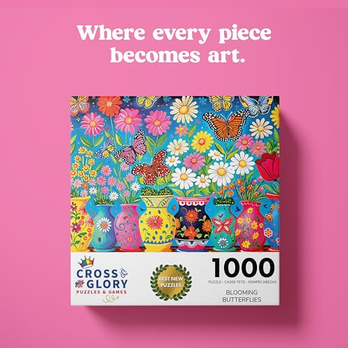 Cross & Glory Cross Glory 1000 Piece Jigsaw Puzzle for Adults Blooming Butterflies Best New Spring Garden Puzzle Vibrant Butterfly 20x27 Inches Flower Puzzle - Image 5